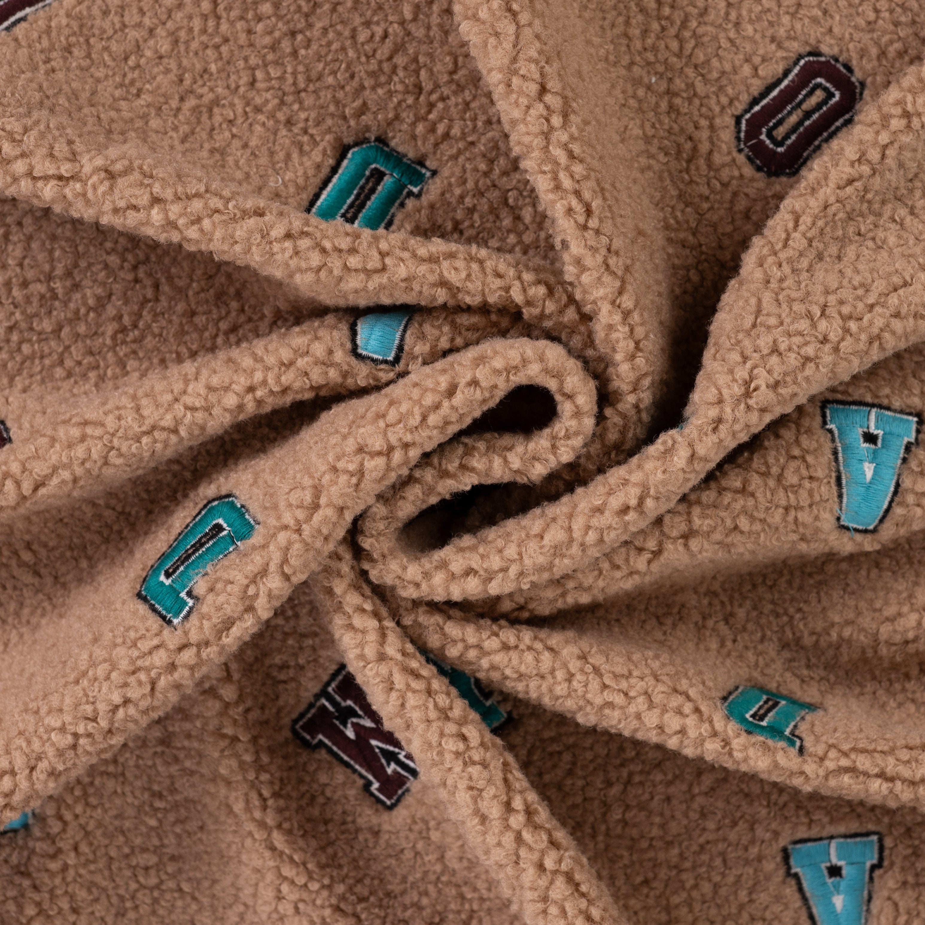 Teddy Boucle with Embroidered Letters Coating Fabric