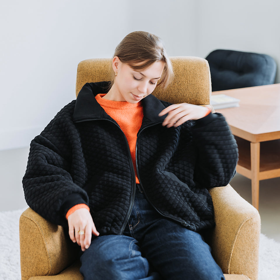 See You At Six - Black Quilted Piqué Knit Extra Wide
