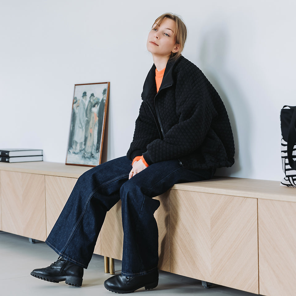 See You At Six - Black Quilted Piqué Knit Extra Wide