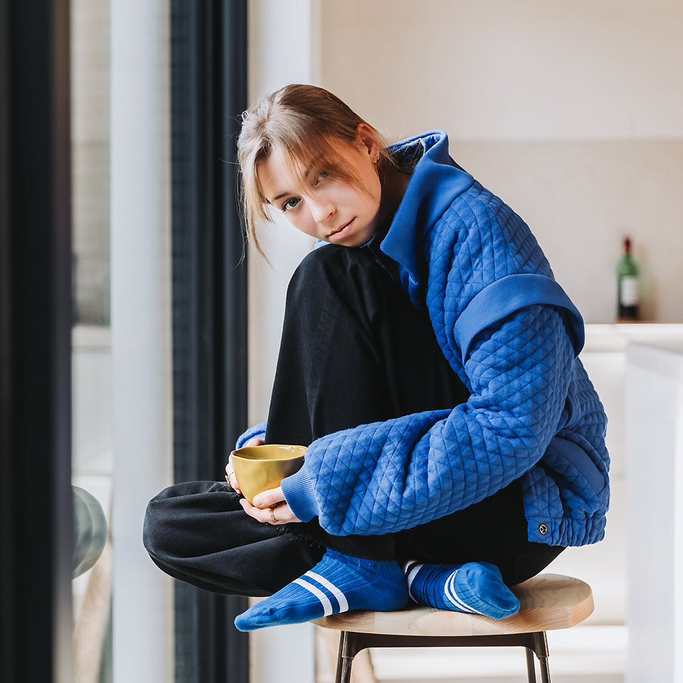 See You At Six - Surf The Web Blue Quilted Piqué Knit Extra Wide