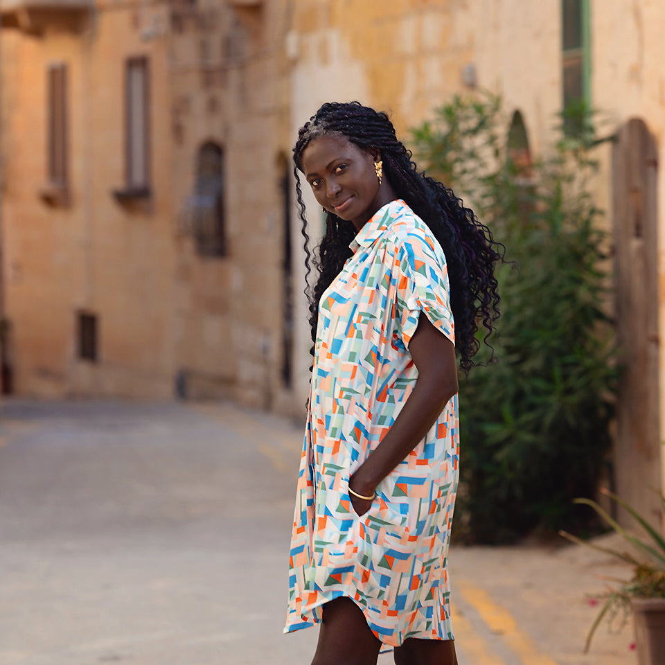 See You At Six -Cubistics Off-White EcoVero Viscose Rayon Sateen