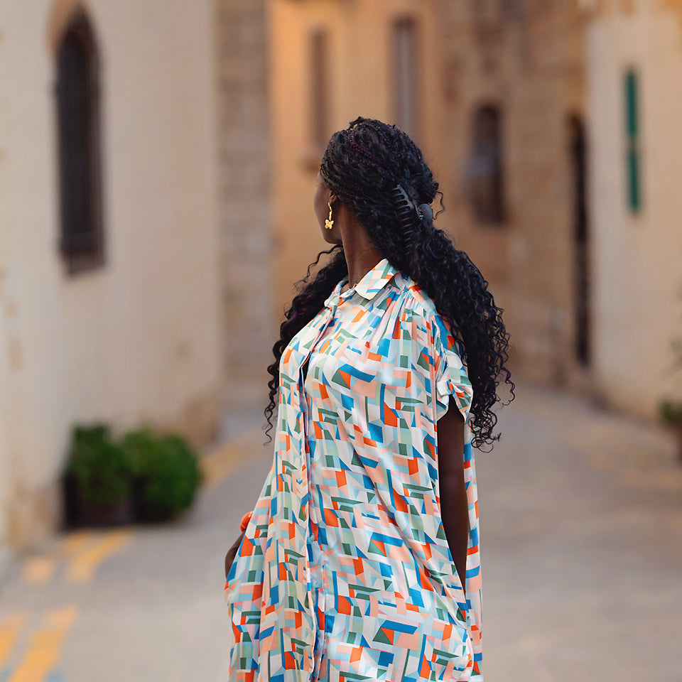 See You At Six -Cubistics Off-White EcoVero Viscose Rayon Sateen
