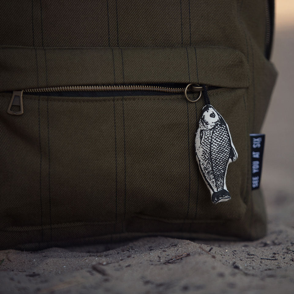 REMNANT 0.44 Metre - See You At Six - Two Lines Dark Olive Green Cotton Canvas Gabardine Twill