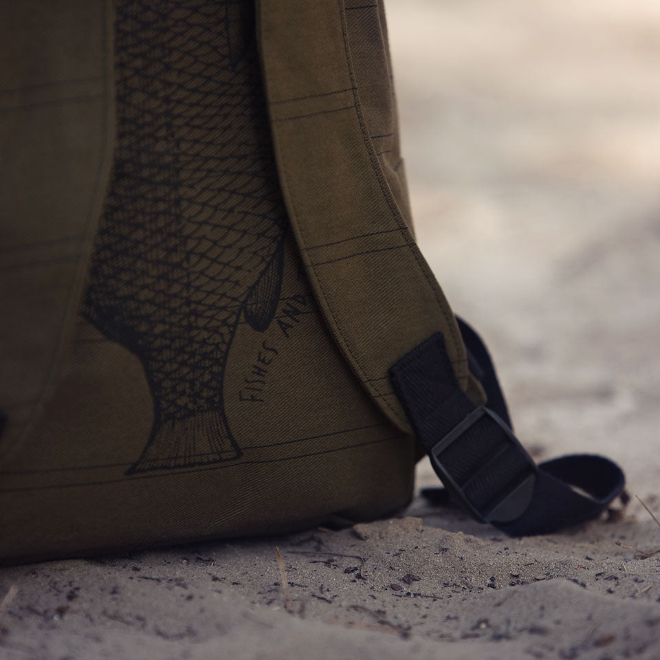 REMNANT 0.44 Metre - See You At Six - Two Lines Dark Olive Green Cotton Canvas Gabardine Twill