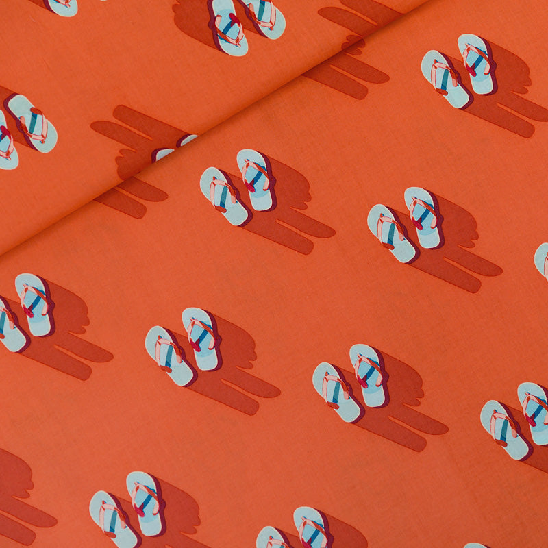 See You At Six - Flip Flops in Puffin's Bill Red Soft Cotton Poplin