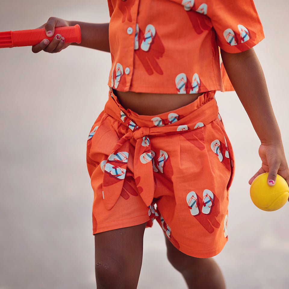 See You At Six - Flip Flops in Puffin's Bill Red Soft Cotton Poplin