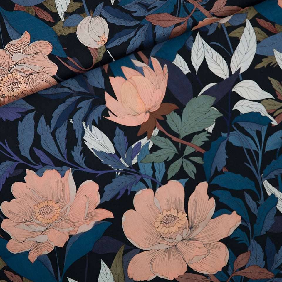 REMNANT 0.37 Metre - See You At Six - Pasture Rose Black EcoVero Viscose Rayon Sateen