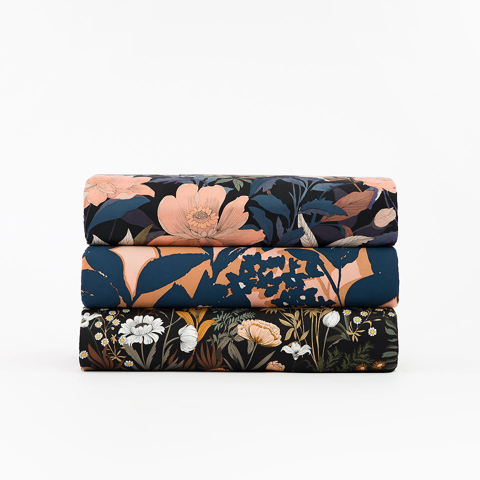REMNANT 0.39 Metres - See You At Six - Shadow Flowers EcoVero Viscose Rayon Sateen