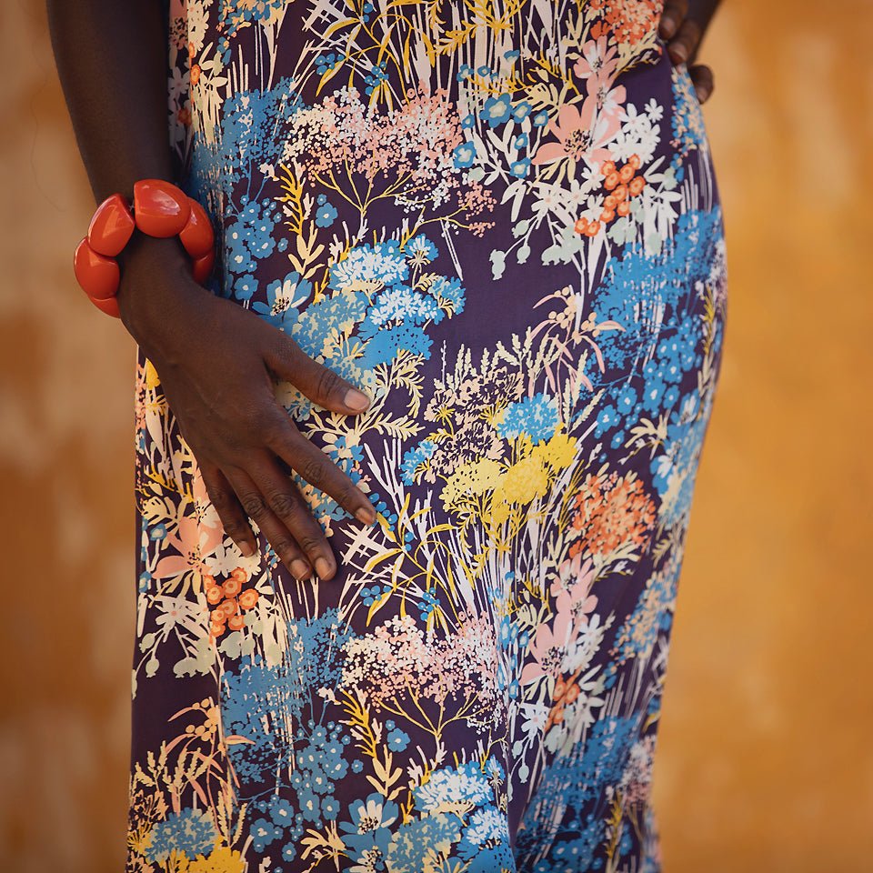 See You At Six - Wild Flowers Evening Blue EcoVero Viscose Rayon Sateen
