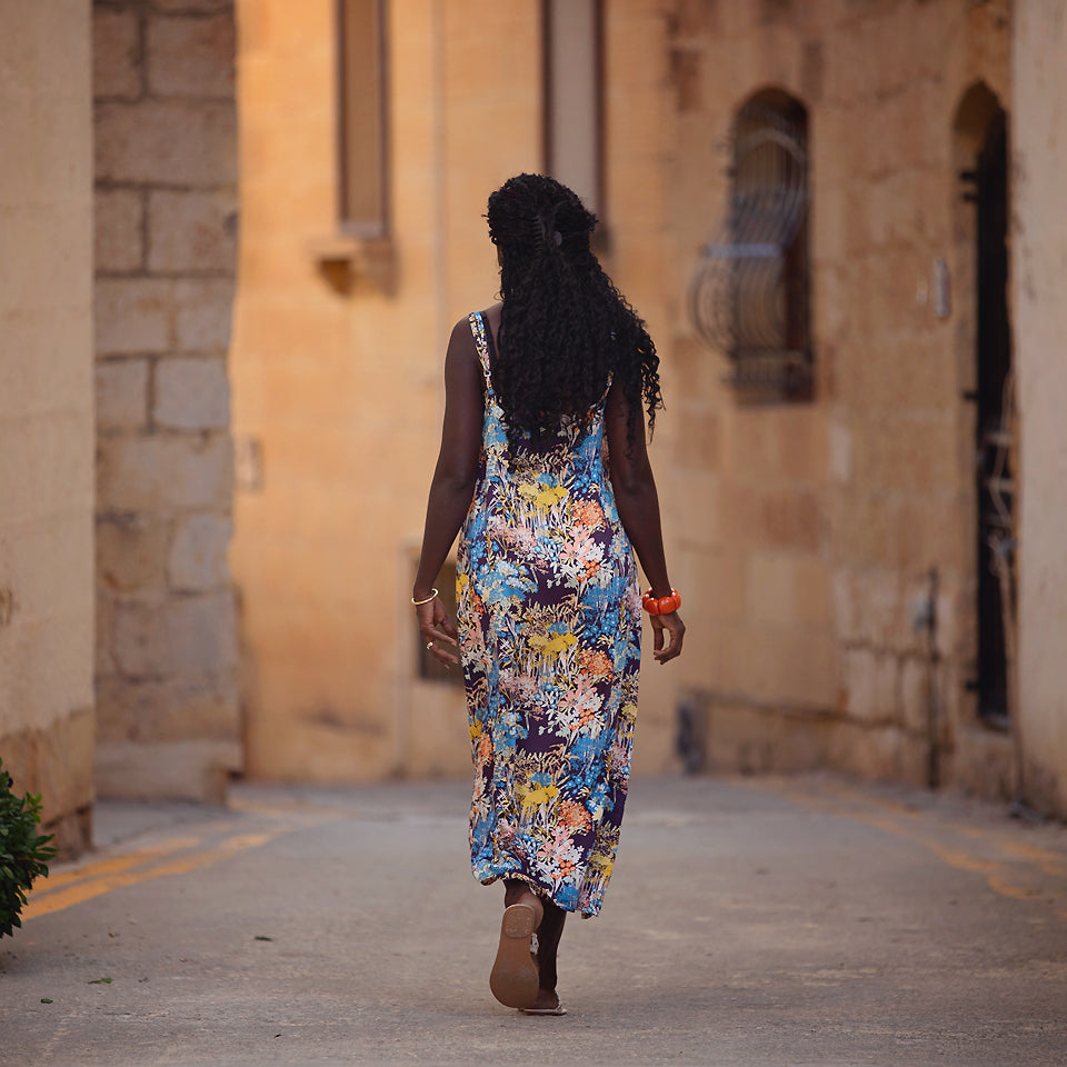 See You At Six - Wild Flowers Evening Blue EcoVero Viscose Rayon Sateen