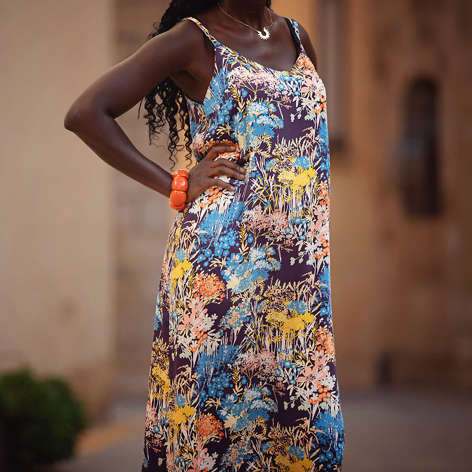 See You At Six - Wild Flowers Evening Blue EcoVero Viscose Rayon Sateen