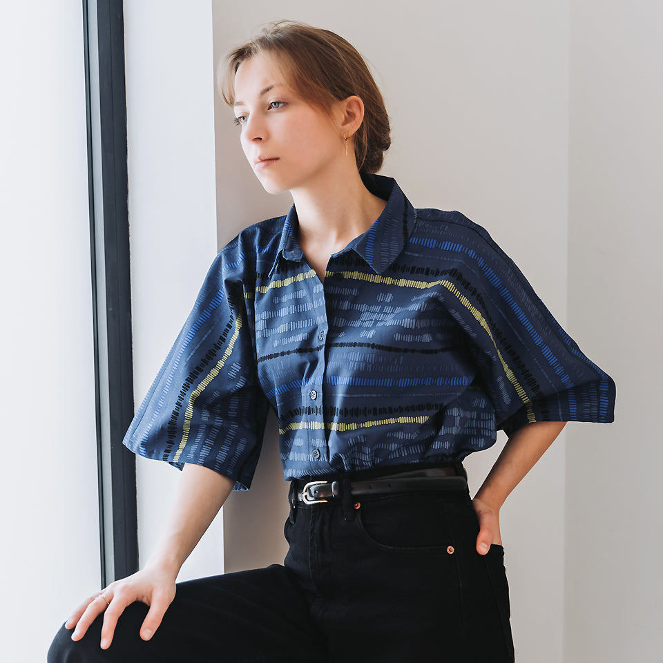 See You At Six - Sound Waves in Oceana Blue Soft Cotton Poplin