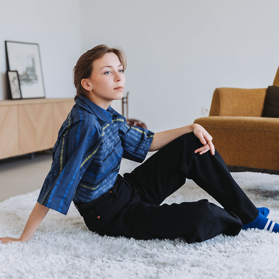 See You At Six - Sound Waves in Oceana Blue Soft Cotton Poplin