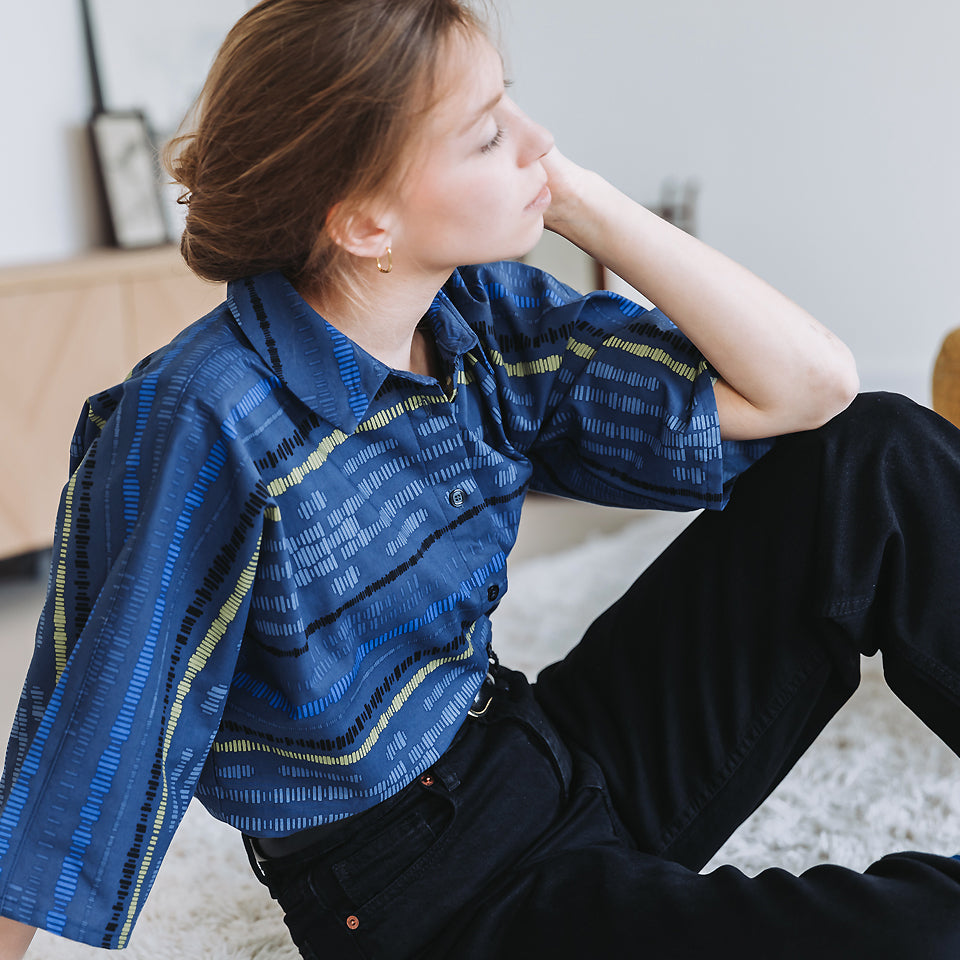 See You At Six - Sound Waves in Oceana Blue Soft Cotton Poplin