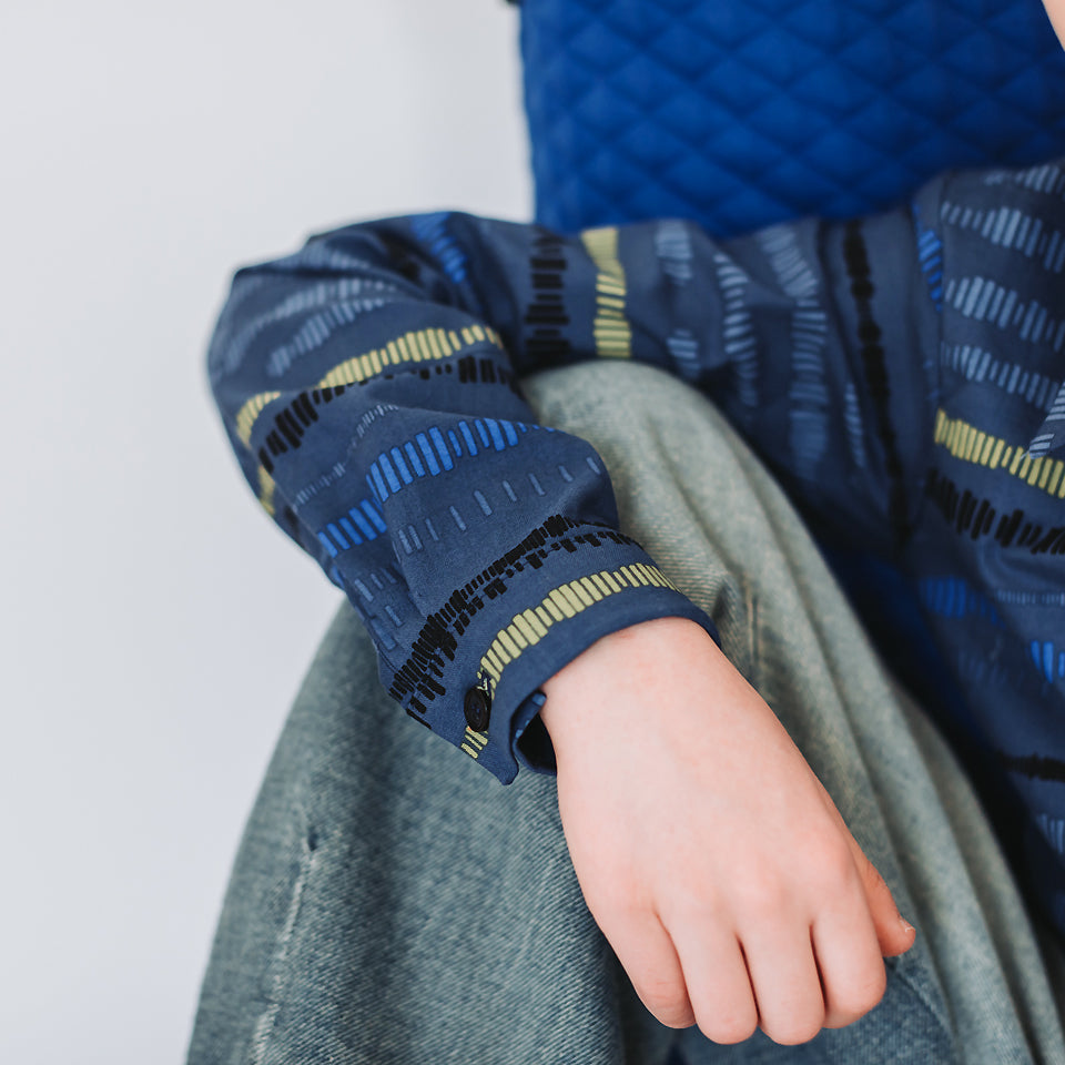 See You At Six - Sound Waves in Oceana Blue Soft Cotton Poplin