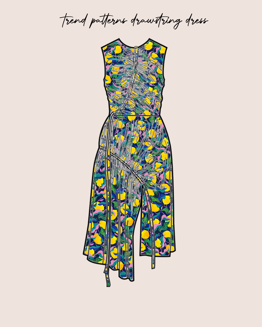Adventure - Mediterranean Lemons Viscose in Dark Navy & Green