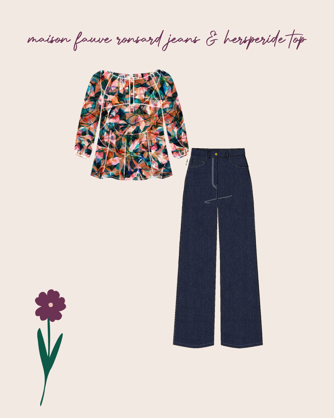 Make an Outfit Colour Bundle - Painted Foliage Sunset Viscose, Linen Crepe and Sweatshirting with Ribbing