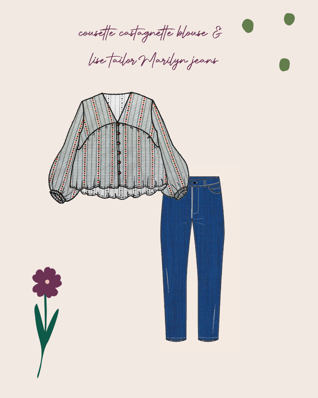 Sewing Kit - Cousette Castagnette Blouse in Navy Gingham Cotton Jacquard