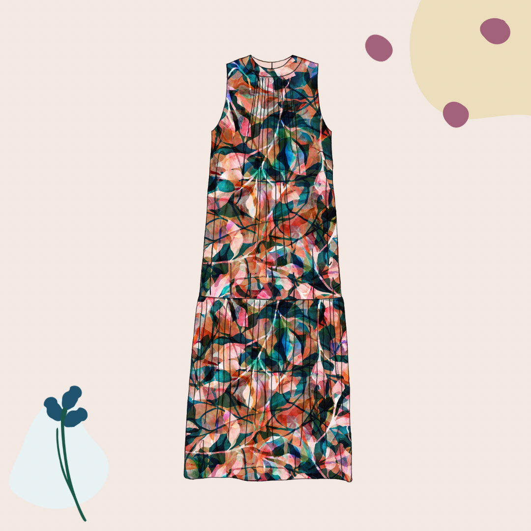 Make an Outfit Colour Bundle - Painted Foliage Sunset Viscose, Linen Crepe and Sweatshirting with Ribbing