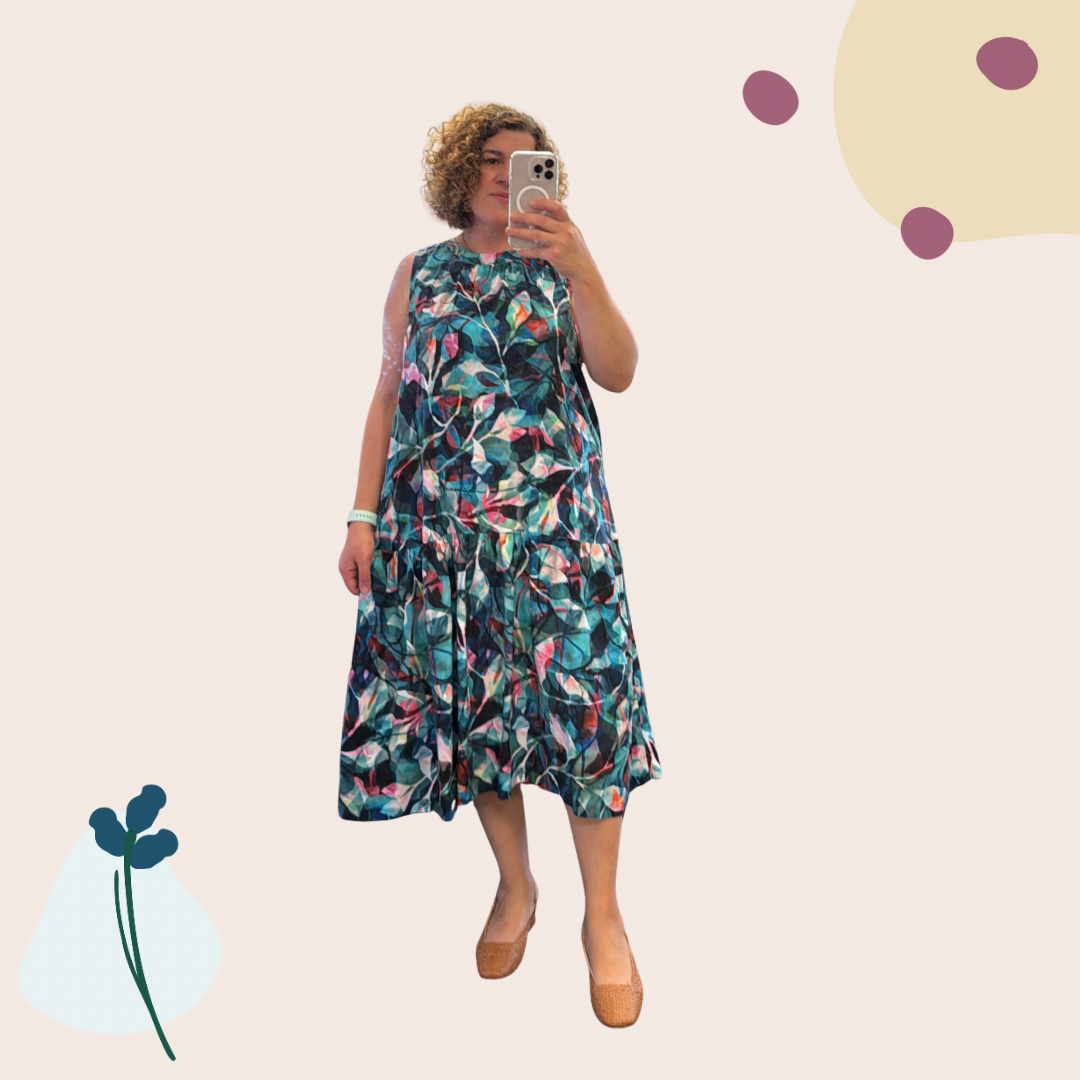 Summer Party - Painted Foliage Teal Viscose Fabric