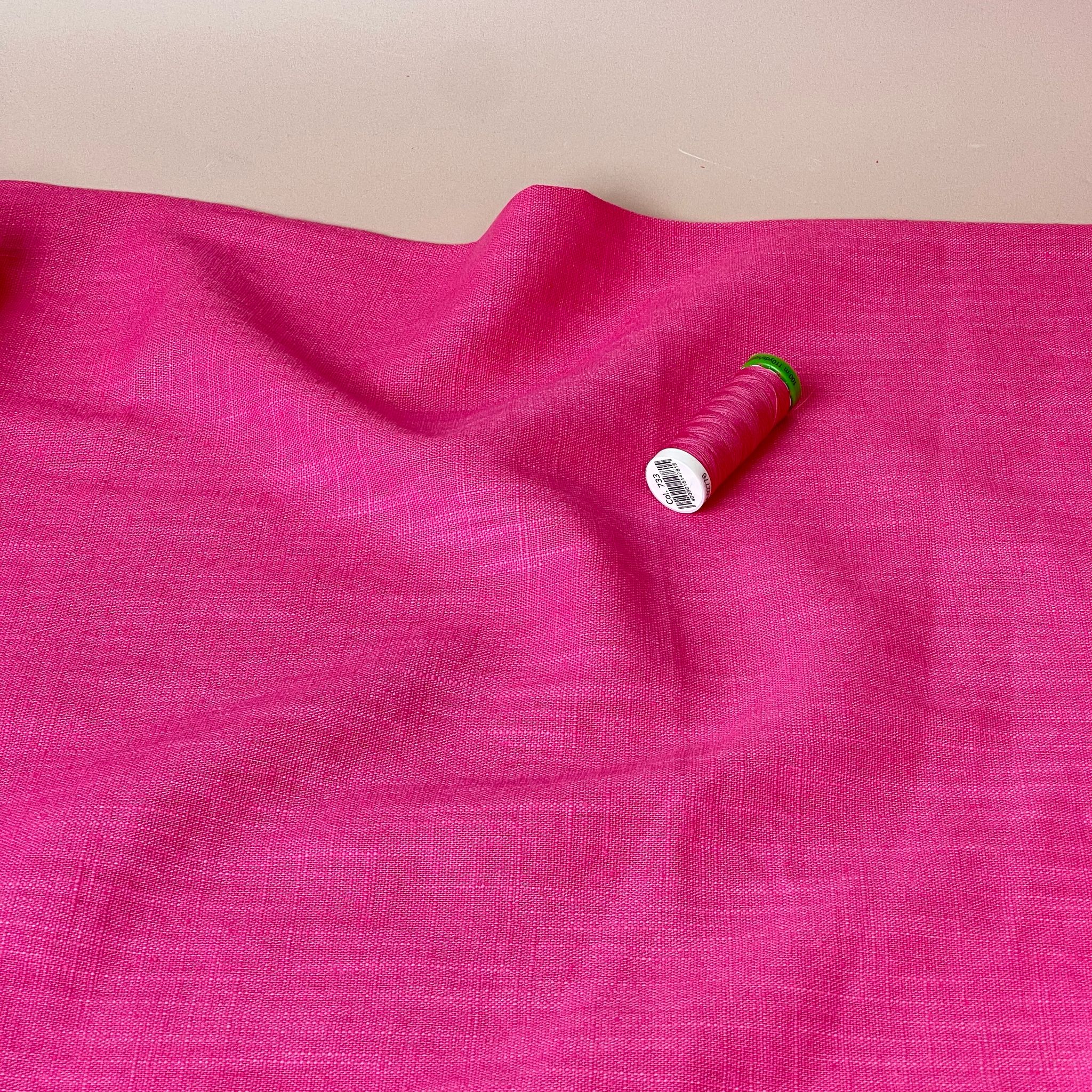 Breeze Cerise Pink - Enzyme Washed Pure Linen Fabric
