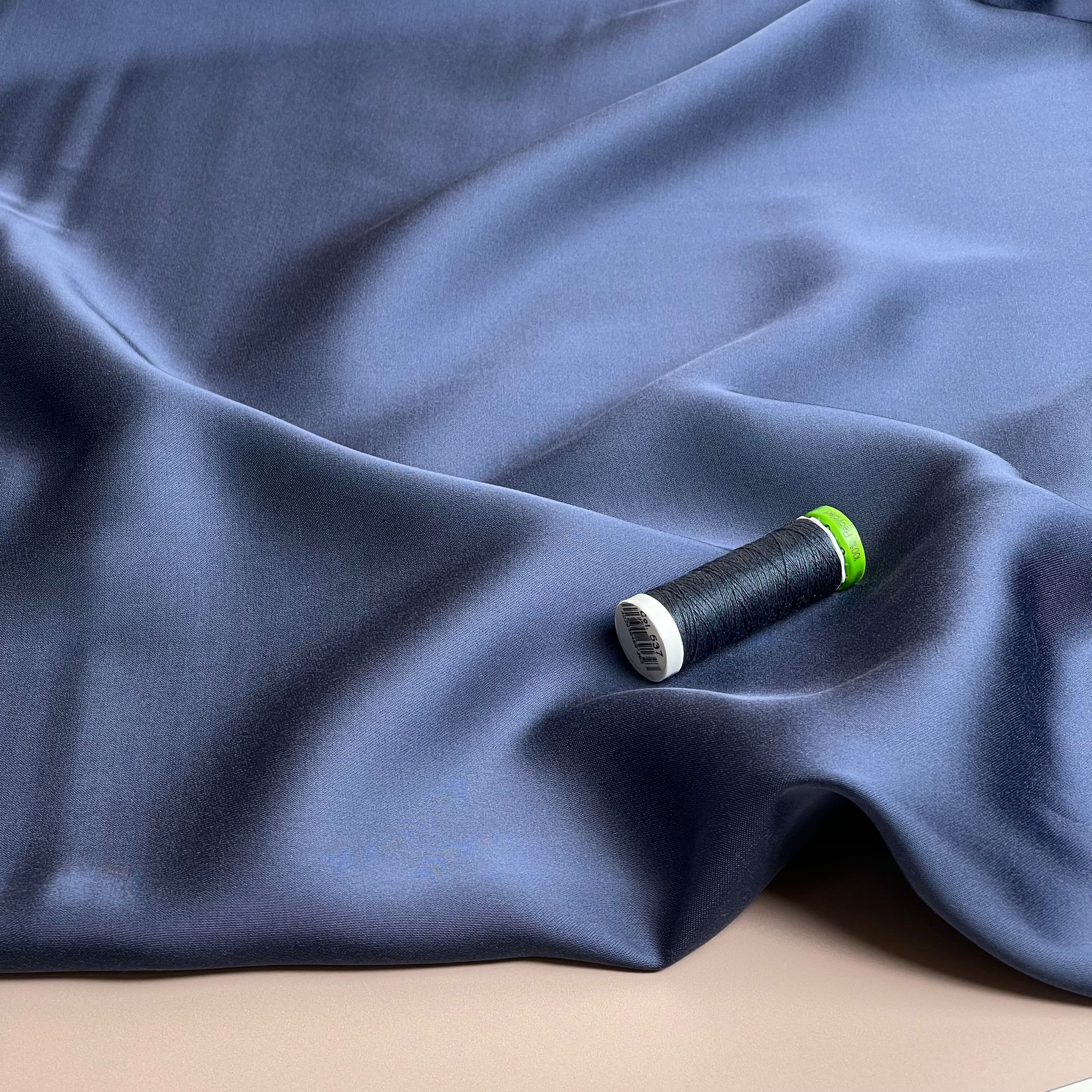 PRE-ORDER - MID SEPTEMBER DELIVERY Denim Blue Solid Viscose Sateen Fabric