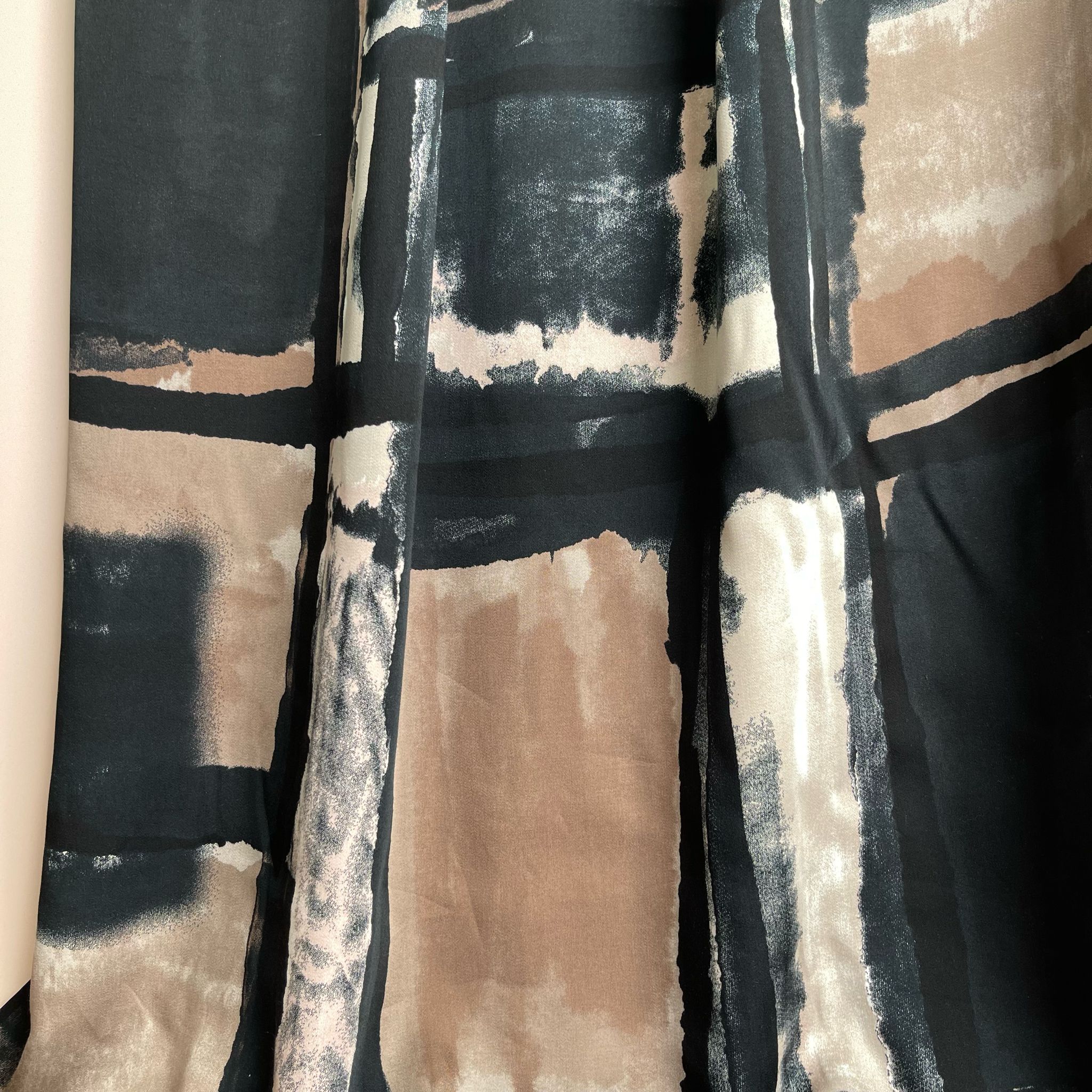 Artists Canvas in Beige and Black Viscose Sateen Fabric