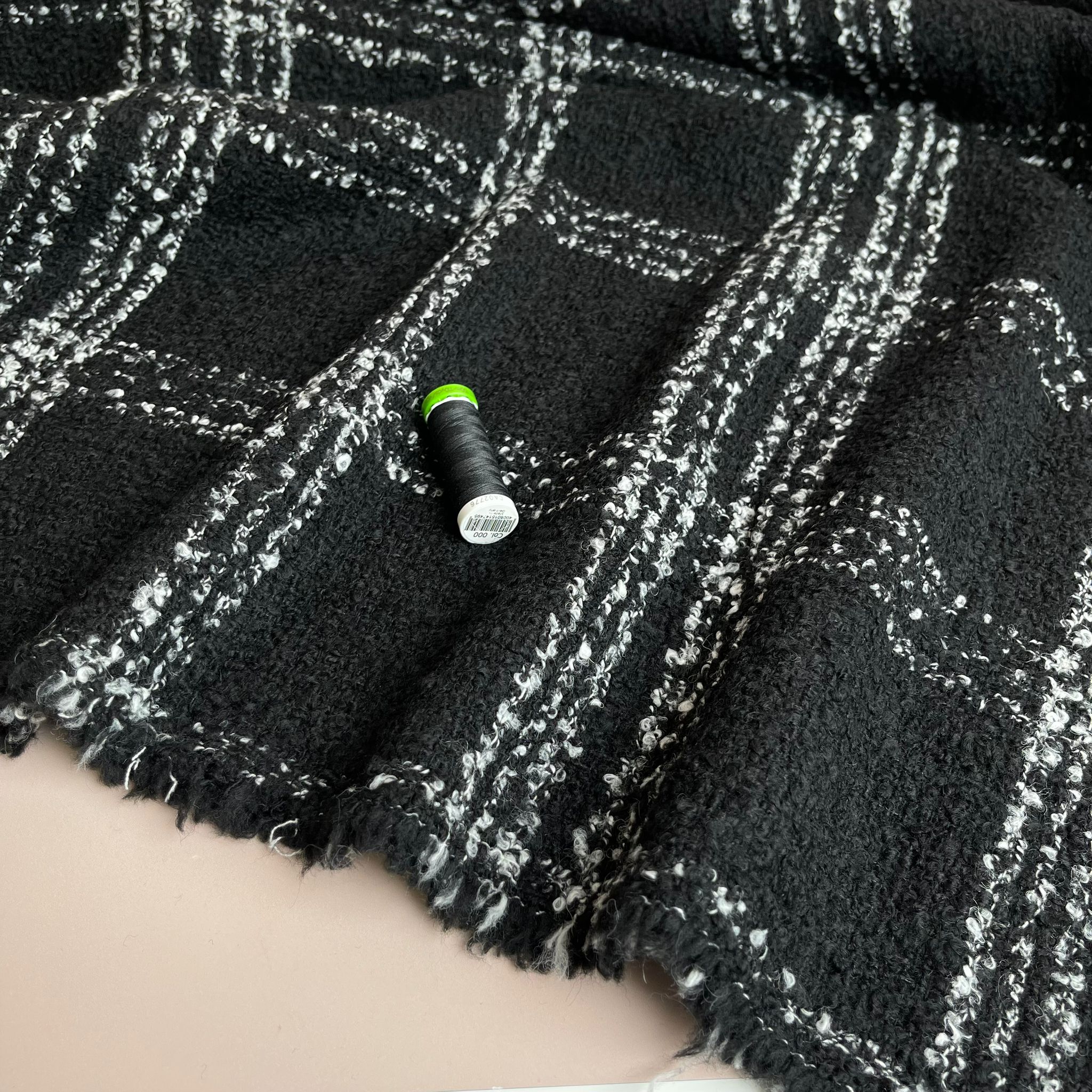 REMNANT 0.62 Metre - Deadstock Black with White Check Wool Blend Boucle