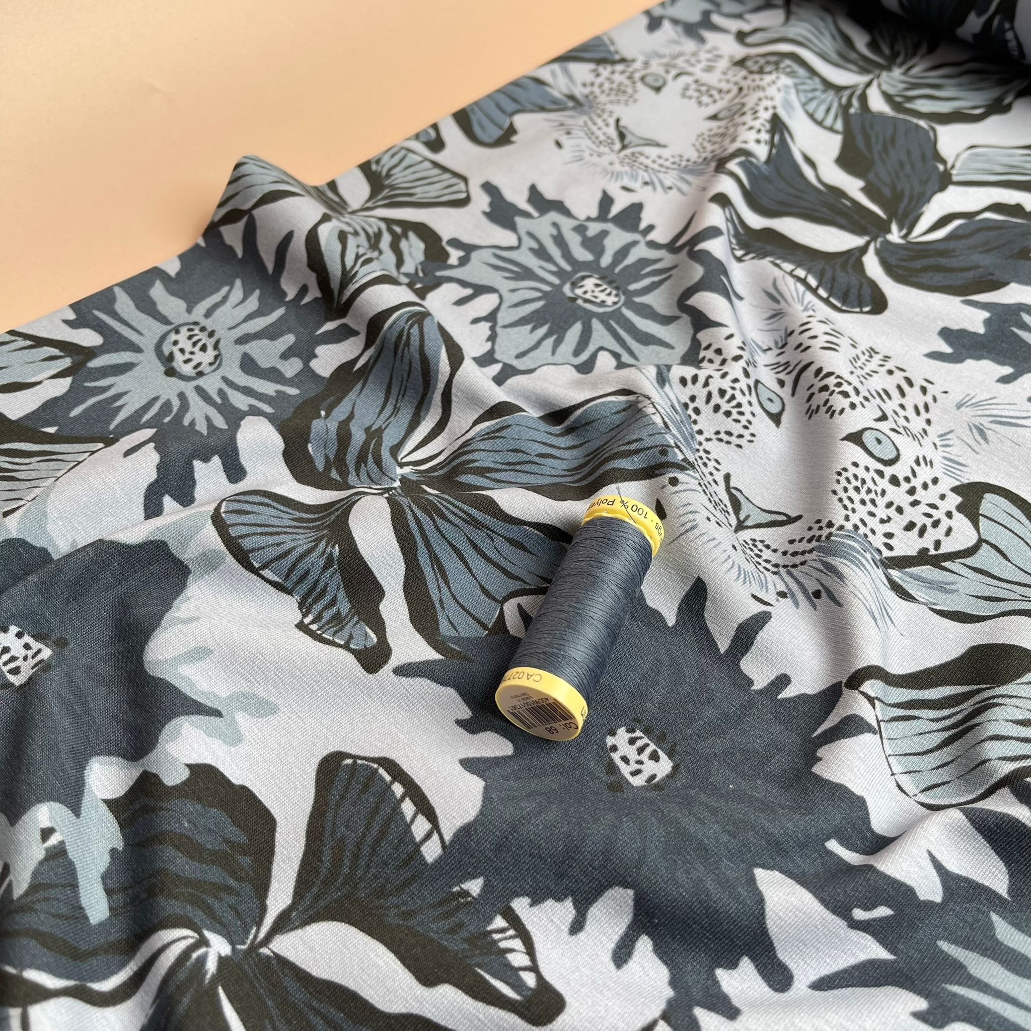 REMNANT 2.5 Metres - Danish Design - Blue Leopards Cotton Jersey