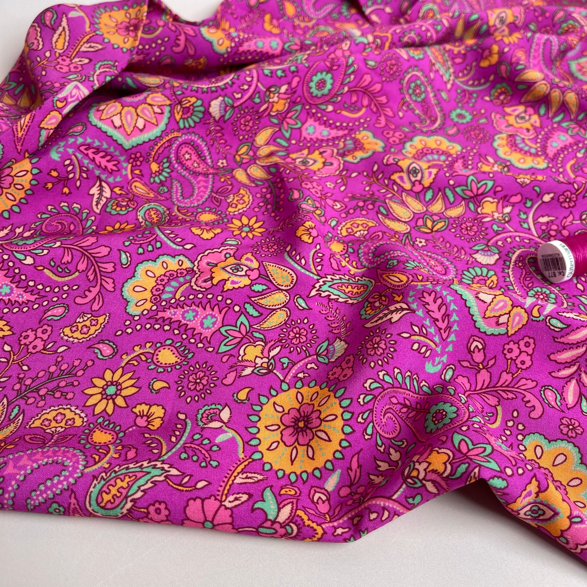 Fuchsia Paisley LENZING™ ECOVERO™ Viscose Fabric