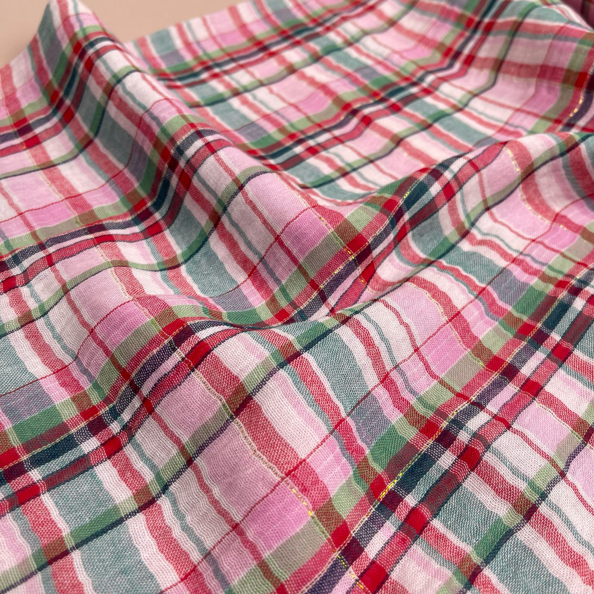 REMNANT 2.67 metres -Yarn Dyed Spring Sparkle Plaid Cotton Double Gauze