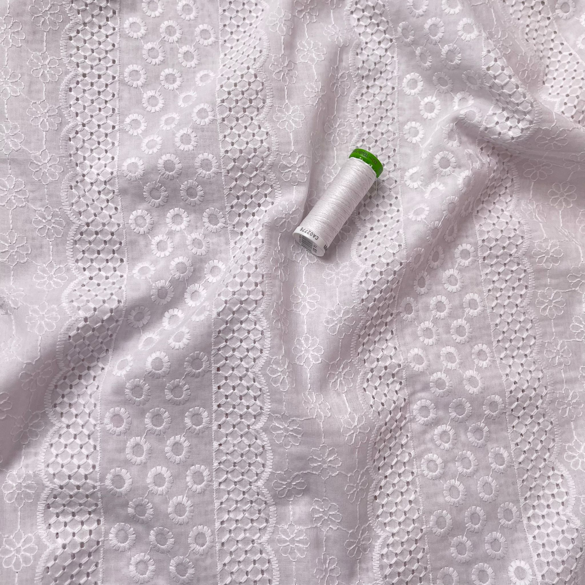 Embroidered White Stripes Cotton Broderie Anglaise Fabric