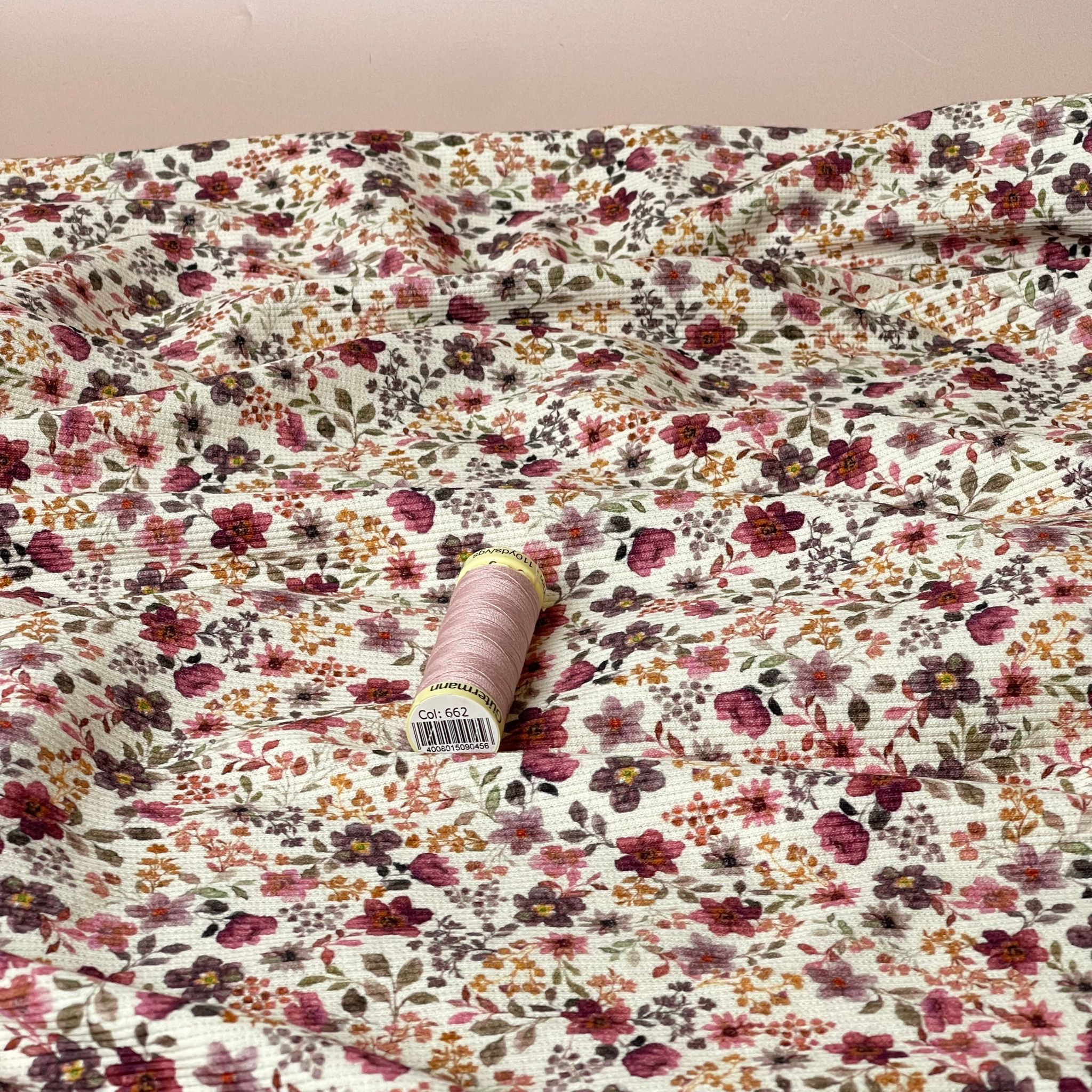 Ditsy Old Rose Flowers Cotton Ribbed Jersey