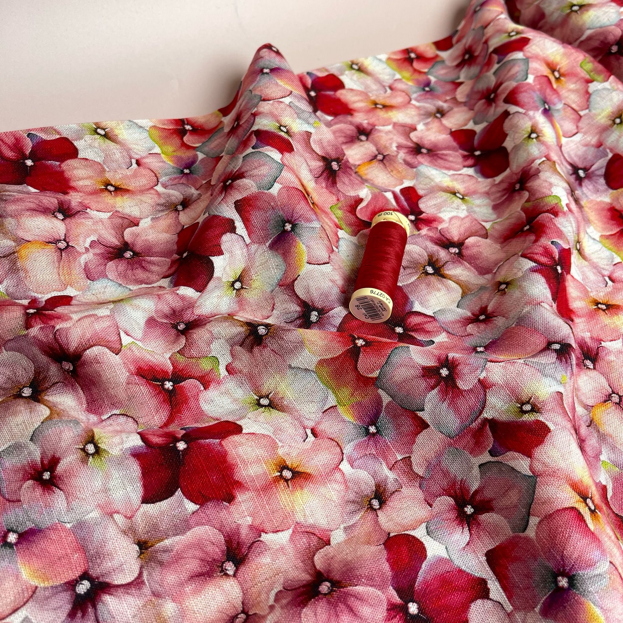 REMNANT 0.49 Metre - Romantic Blossoms Viscose Linen Fabric