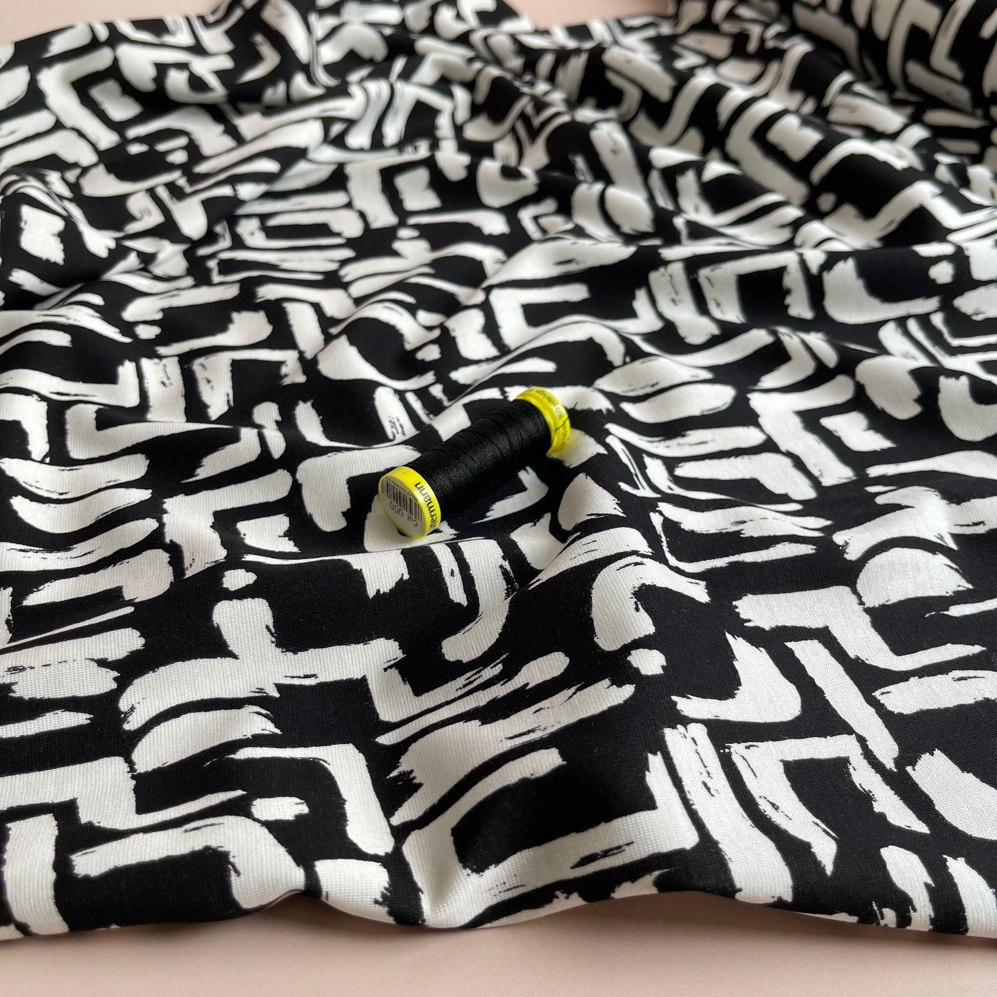 Shapes in Black and White Soft Ponte Roma Fabric