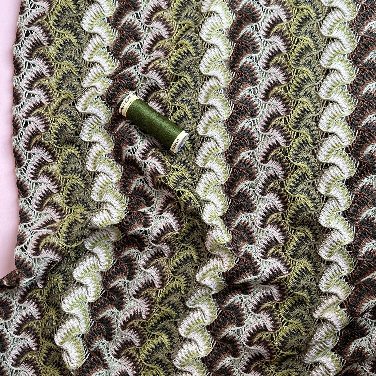 Earthy Gingko Waves Lace Knit Fabric