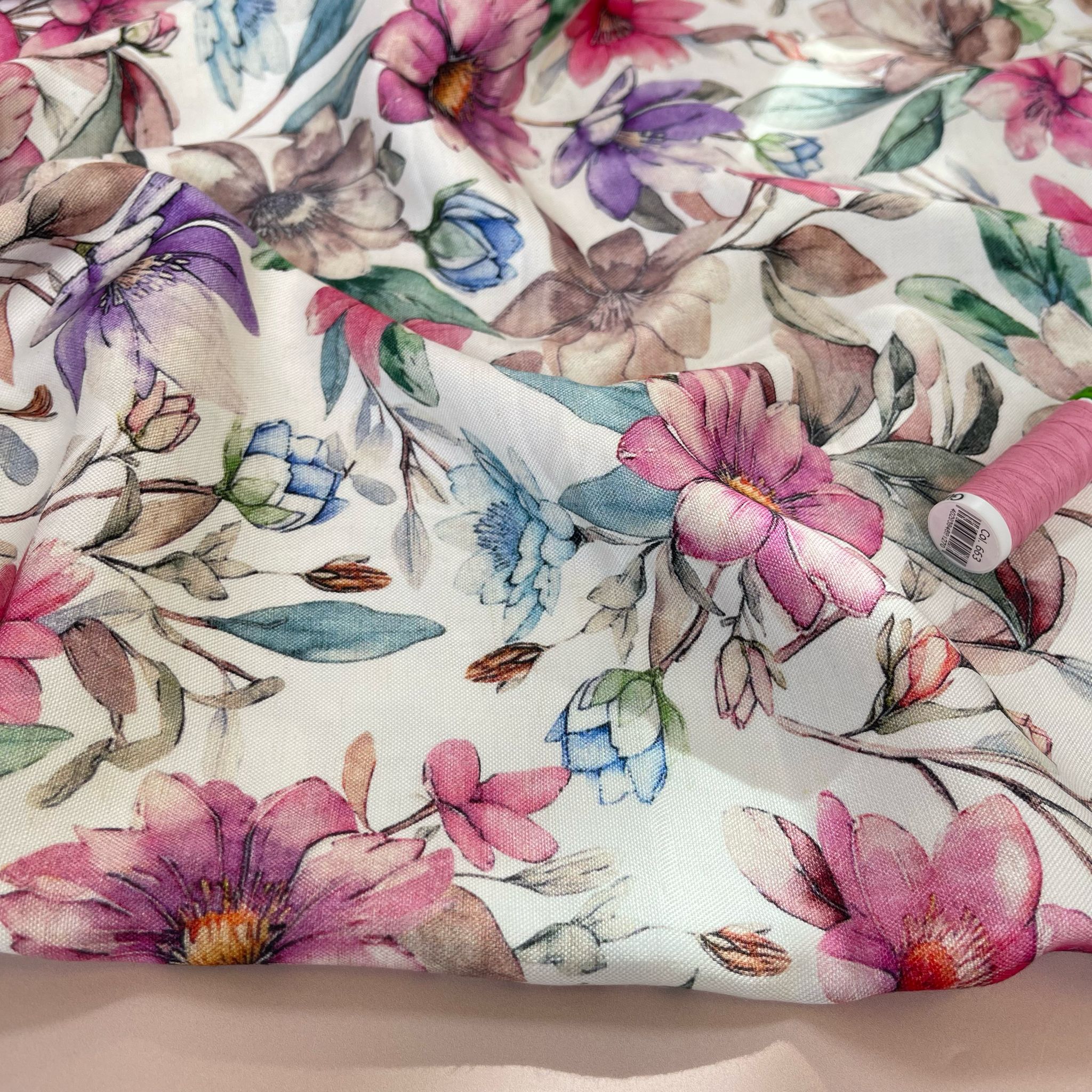 Painted Vintage Blooms Viscose Linen Fabric