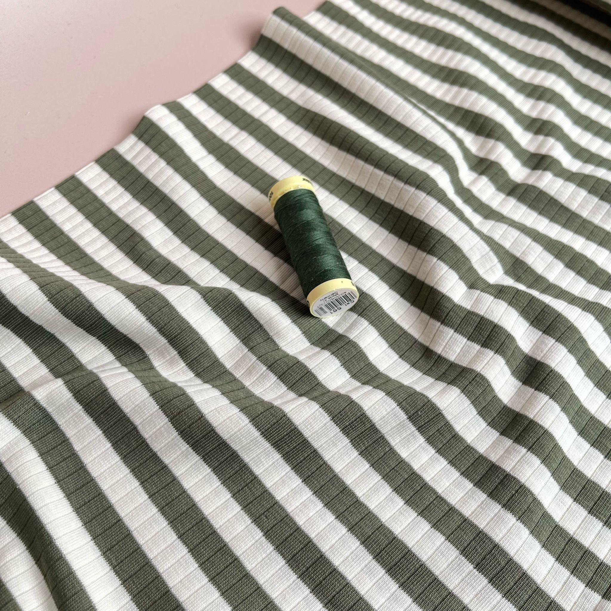Yarn Dyed Striped Cotton Ribbed Jersey in Khaki and White
