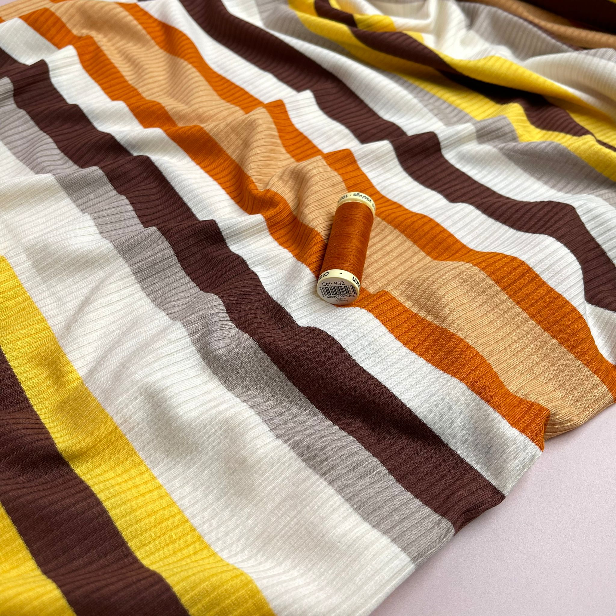 REMNANT 0.3 Metre - Yarn Dyed Golden Autumn Striped Cotton Ribbed Jersey