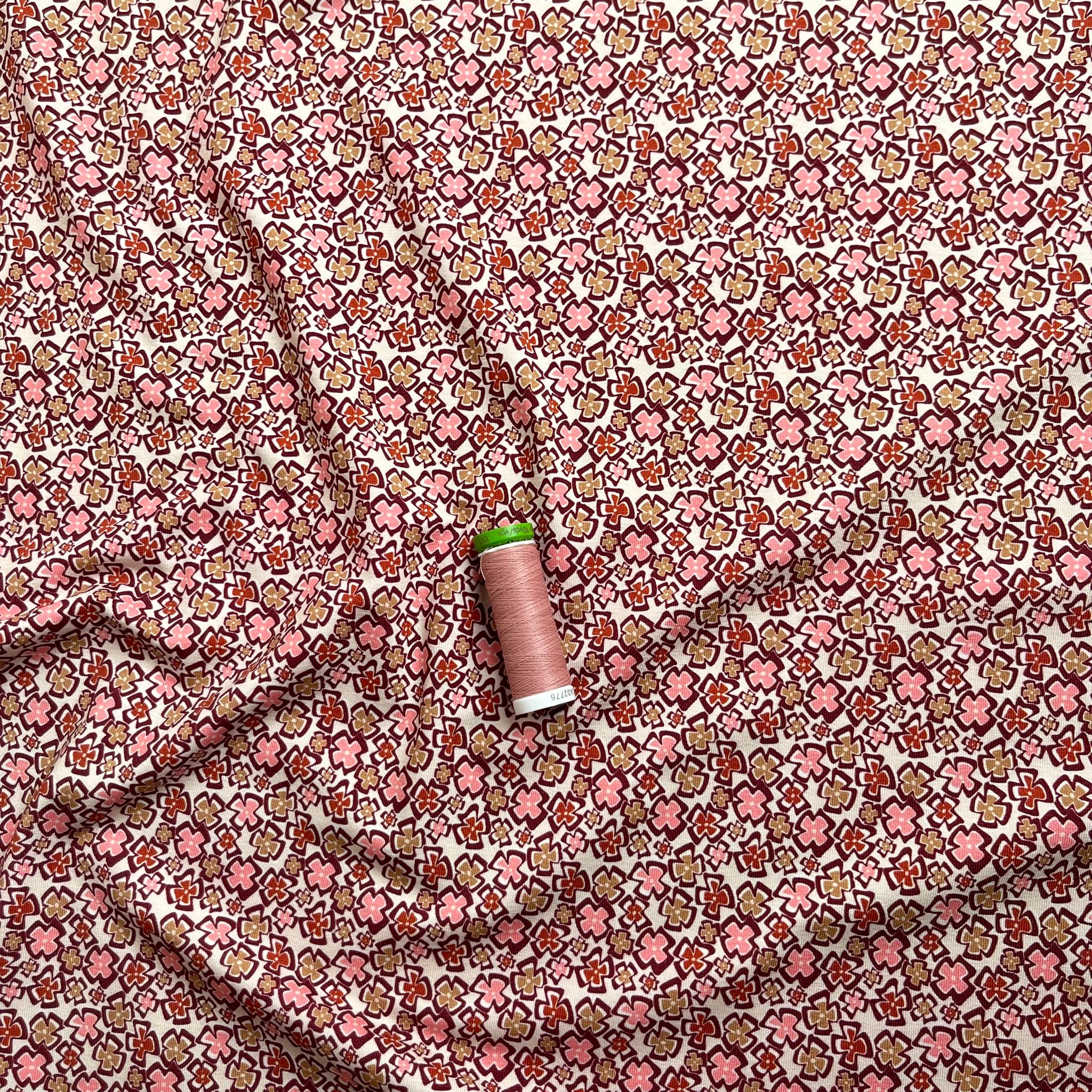 REMNANT 1.58 Metres - Danish Design - Pink Ditsy Floral Cotton Jersey Fabric