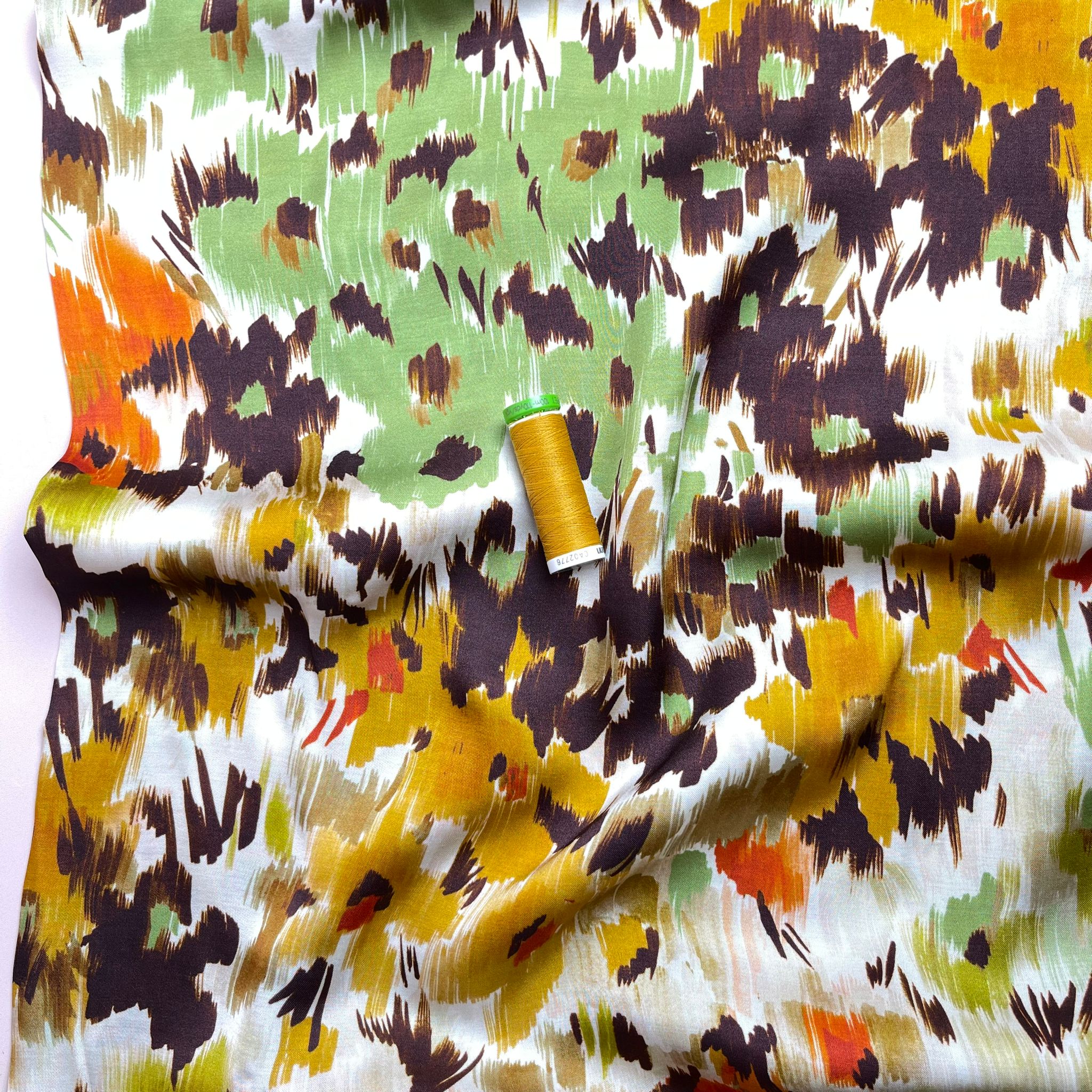 REMNANT 1.9 Metres - Abstract Flower Field Autumn Viscose Sateen Fabric
