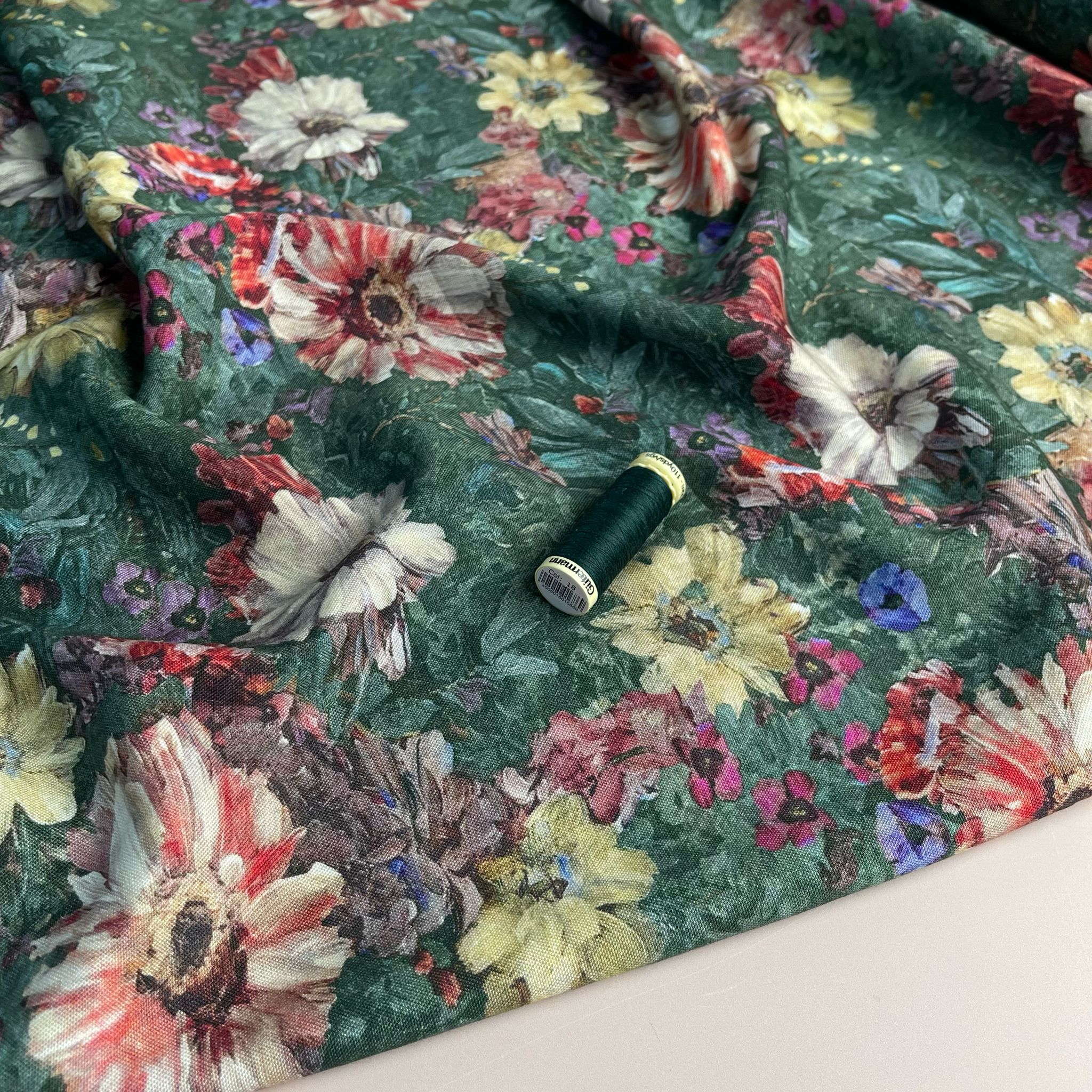 Painted Forest Flowers Viscose Linen Fabric