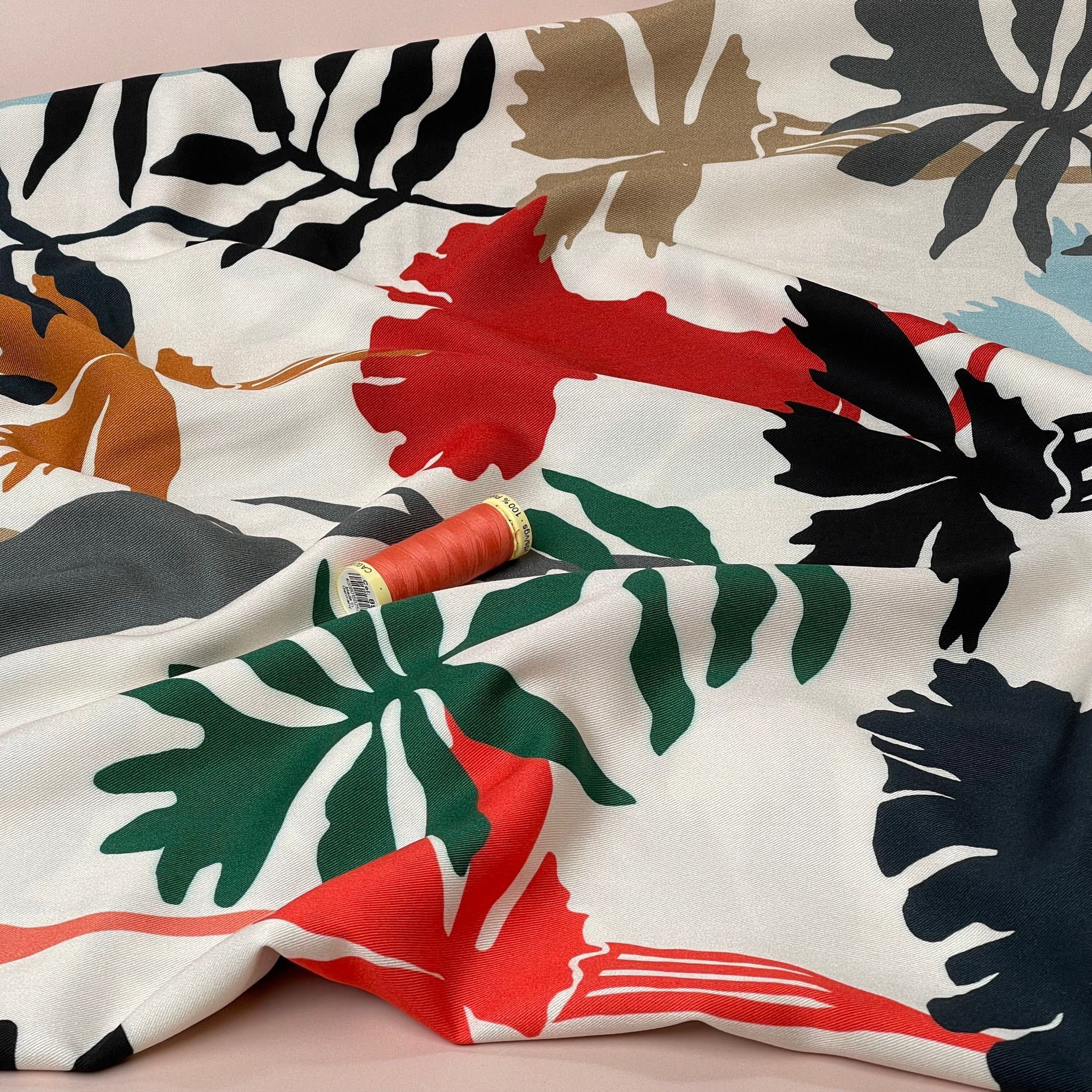 Light & Lush - Red Shadow Foliage Viscose Twill Fabric