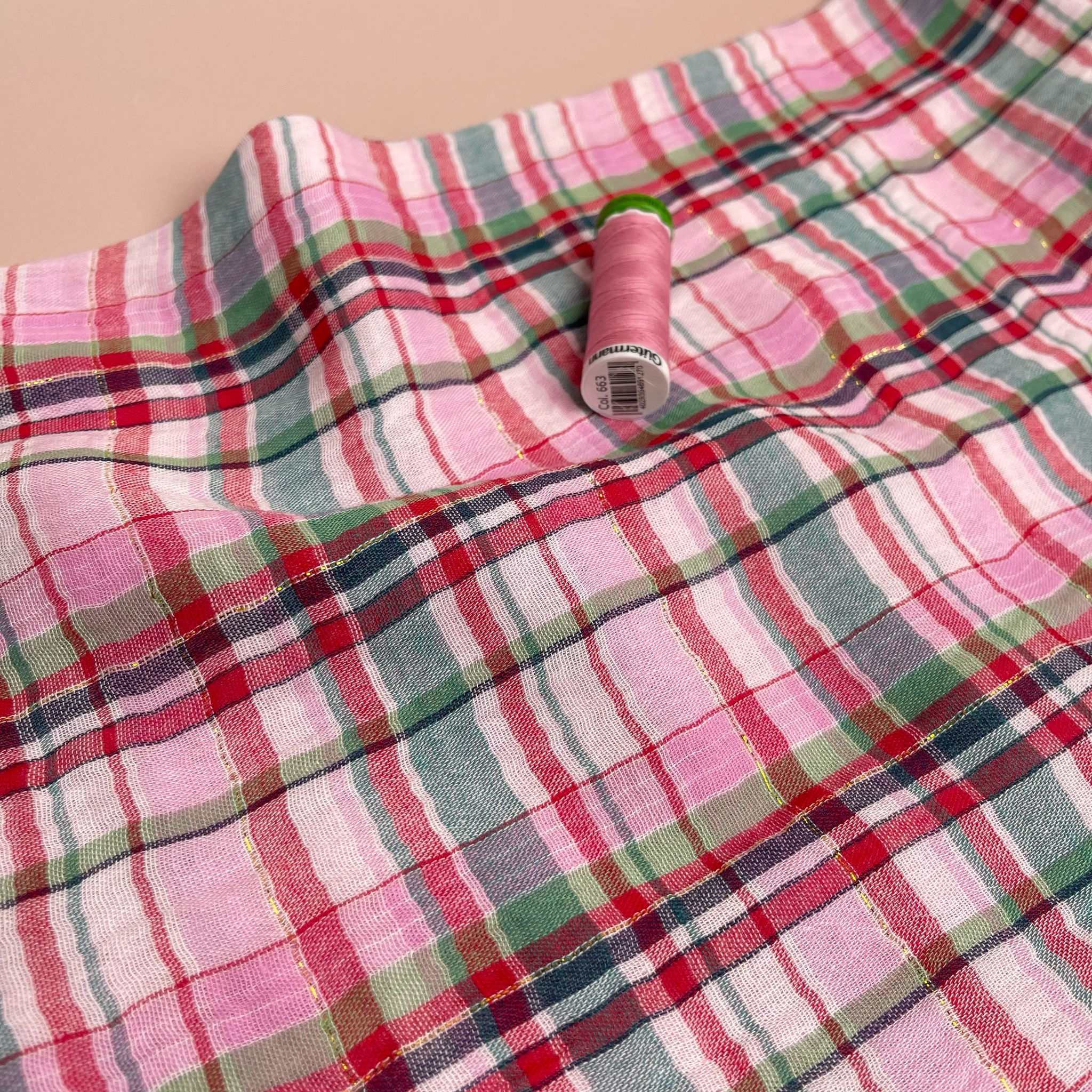 REMNANT 2.67 metres -Yarn Dyed Spring Sparkle Plaid Cotton Double Gauze