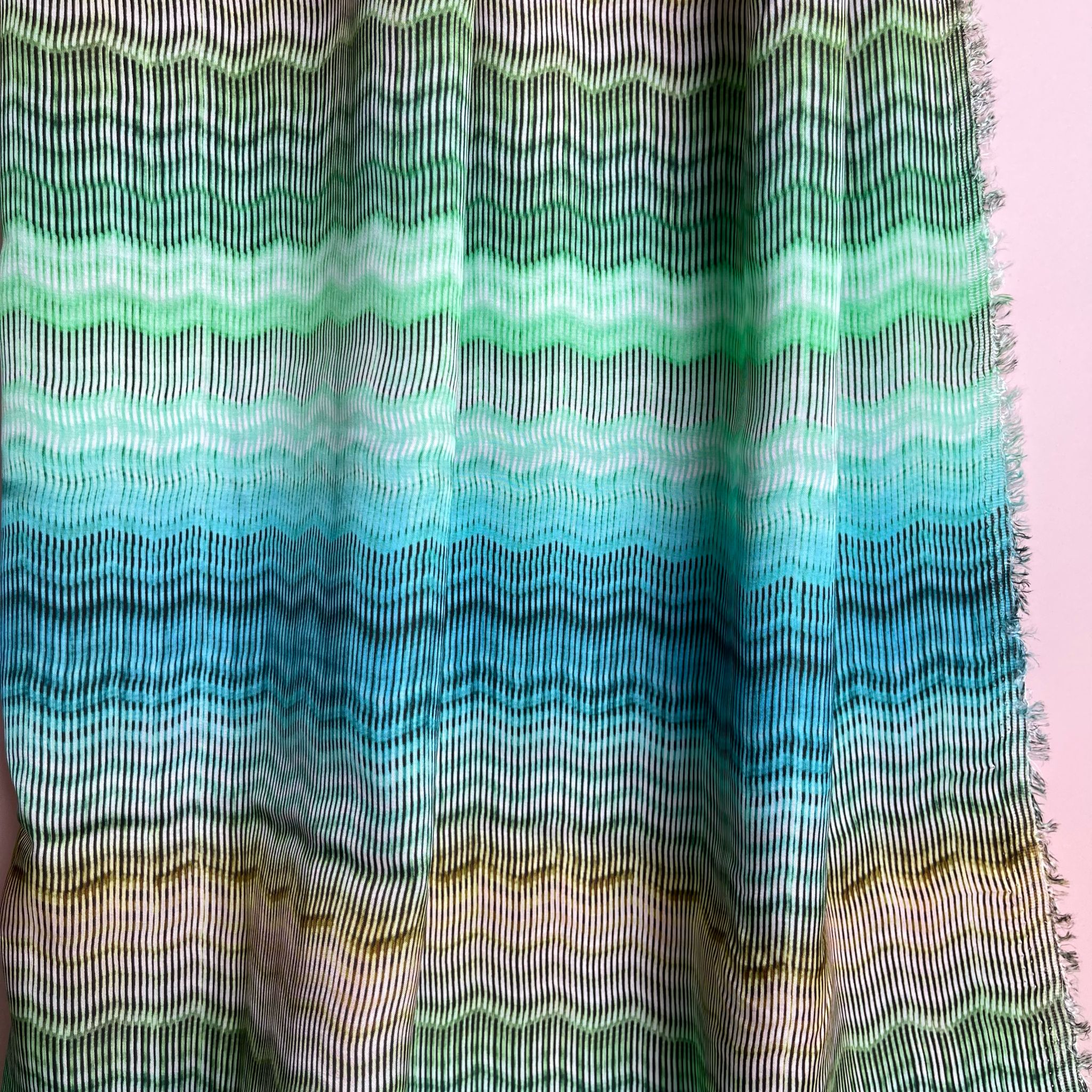 Hazy Waves in Ocean Viscose Sateen Fabric