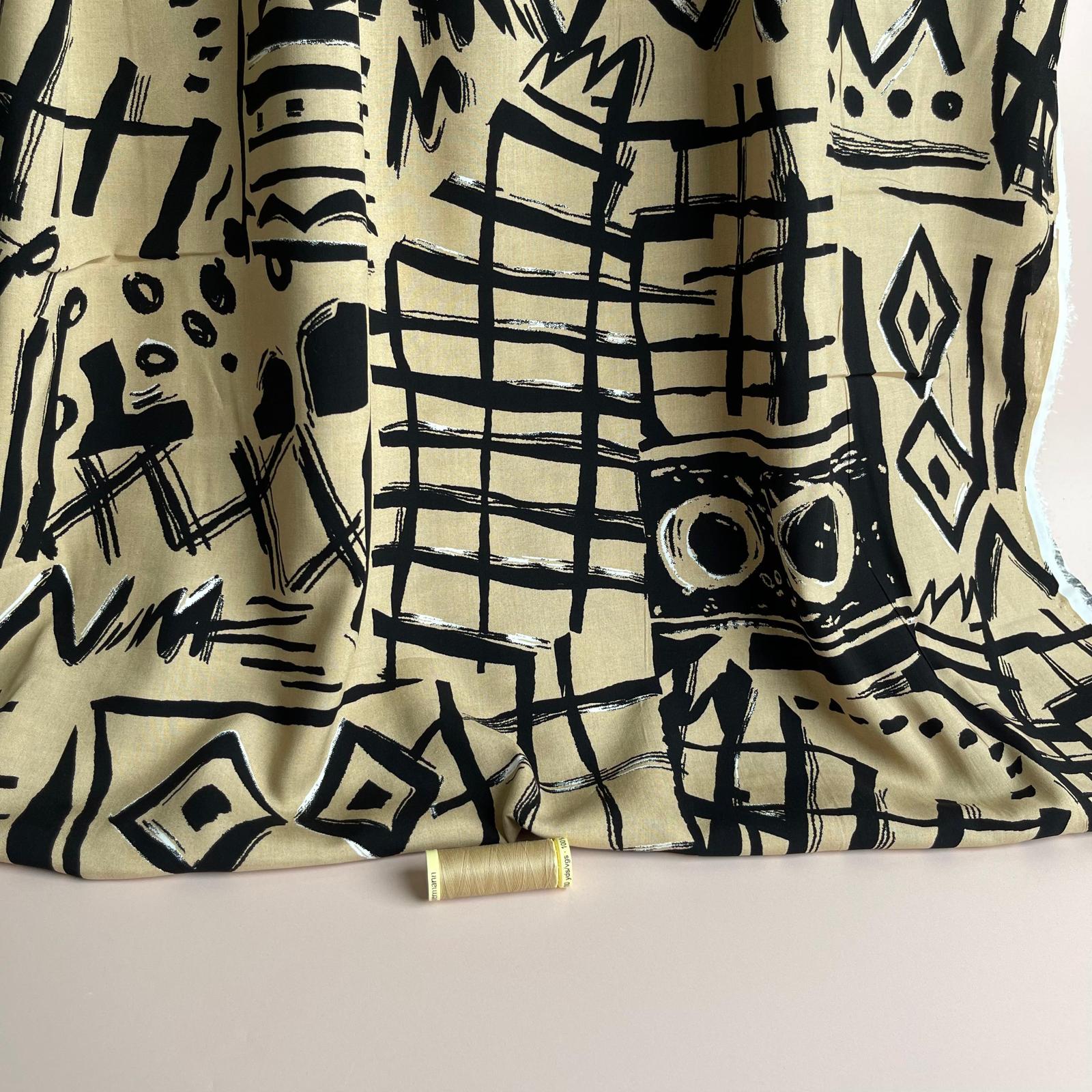 REMNANT 1.25 Metres - Art Sketch Viscose Poplin Fabric