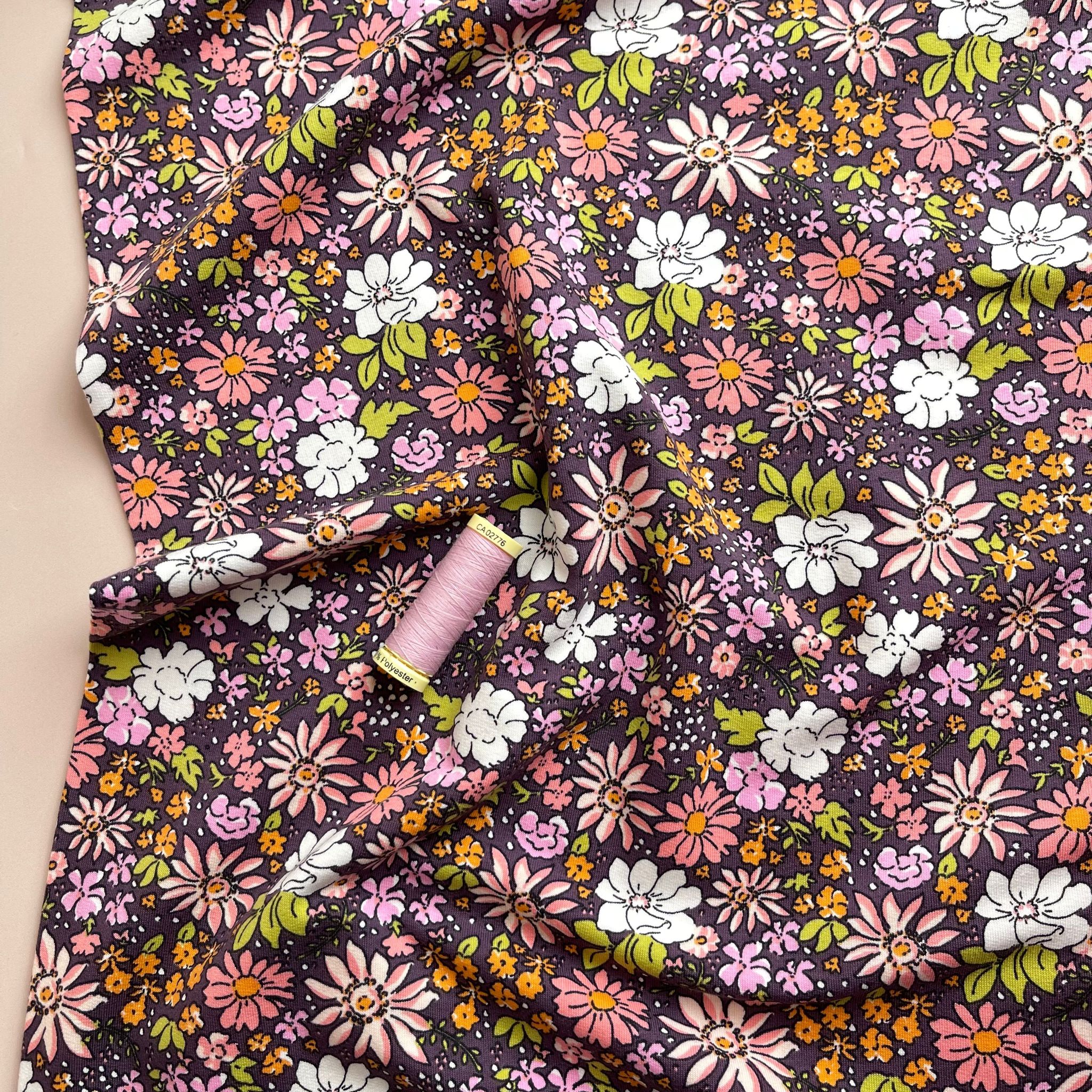 Graphic Meadow on Mauve Cotton French Terry