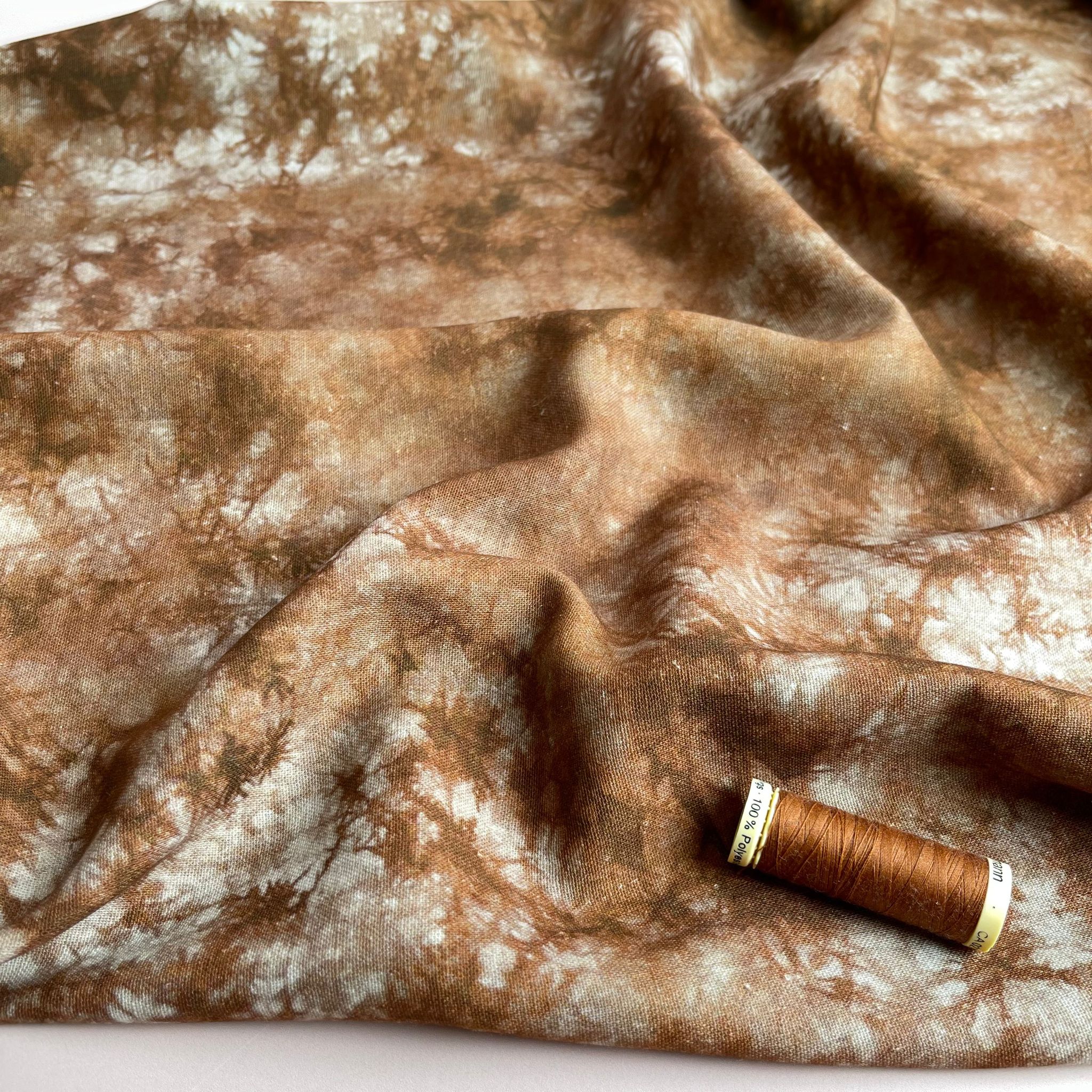 Tie Dye Rich Brown Linen Viscose Blend Fabric