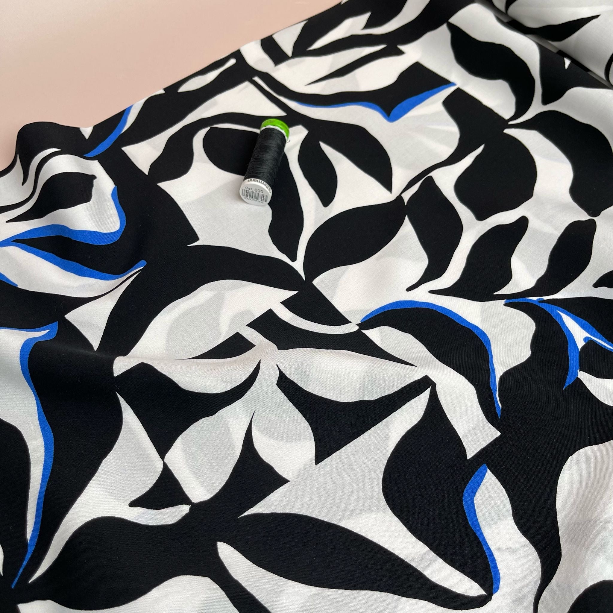 REMNANT 0.59 Metre - Cobalt Abstract Monochrome Foliage LENZING™ ECOVERO™ Viscose Fabric