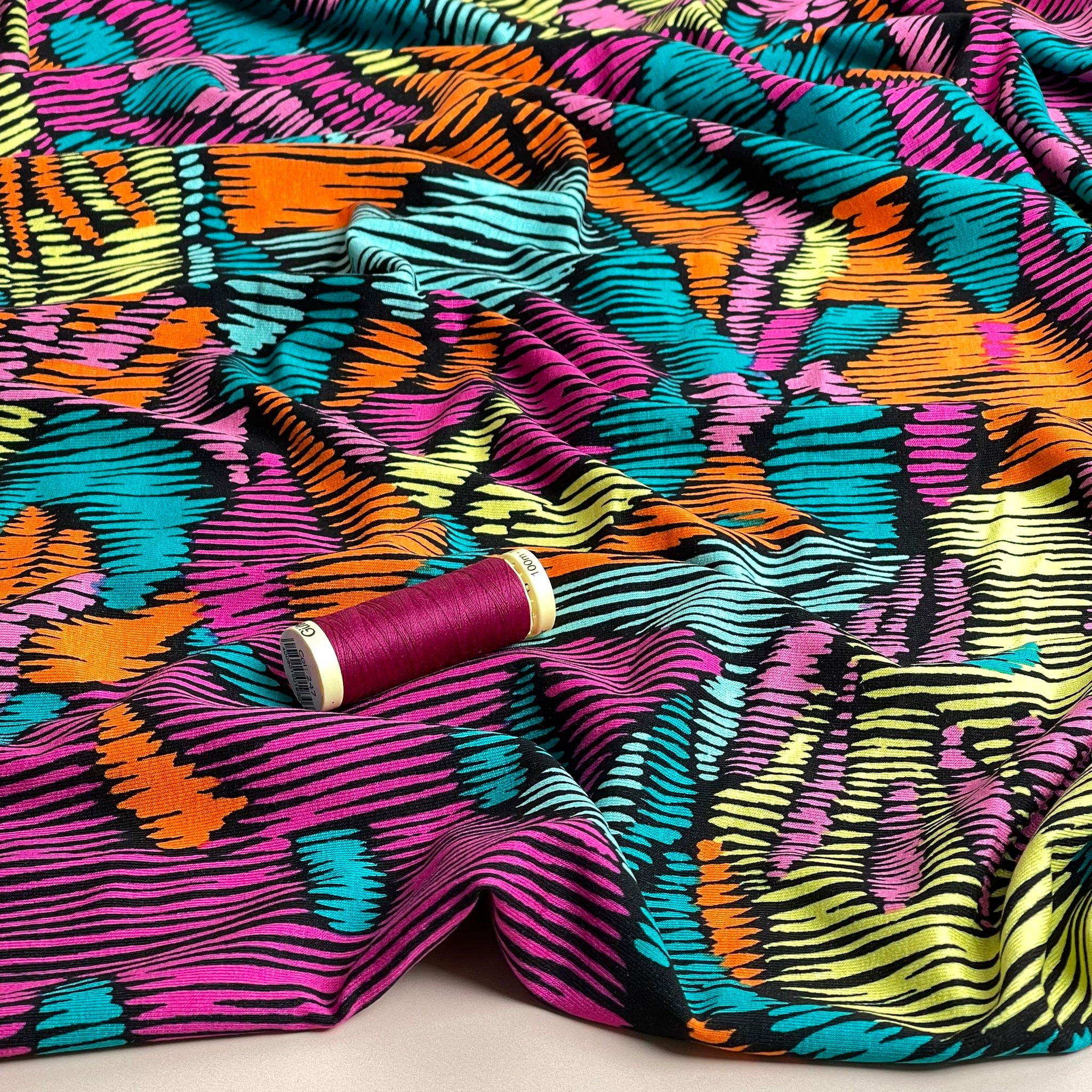 REMNANT 3 Metres (hole in centre of fabric) Scratches in Fuchsia Viscose Jersey Fabric
